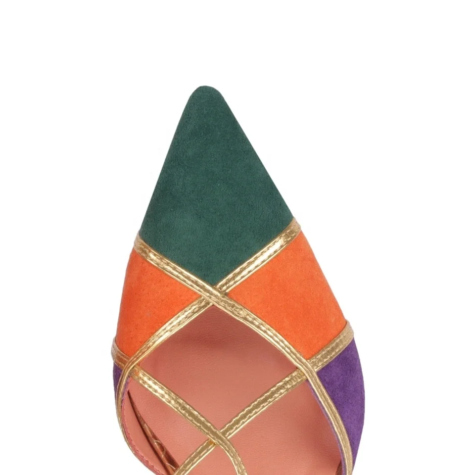 Anmairon Designer Shoes New Styles Of 2021 Metallic Pu Suede Leather Color Matching Pointed Toe Tassel Lace Up Women Dress Shoes