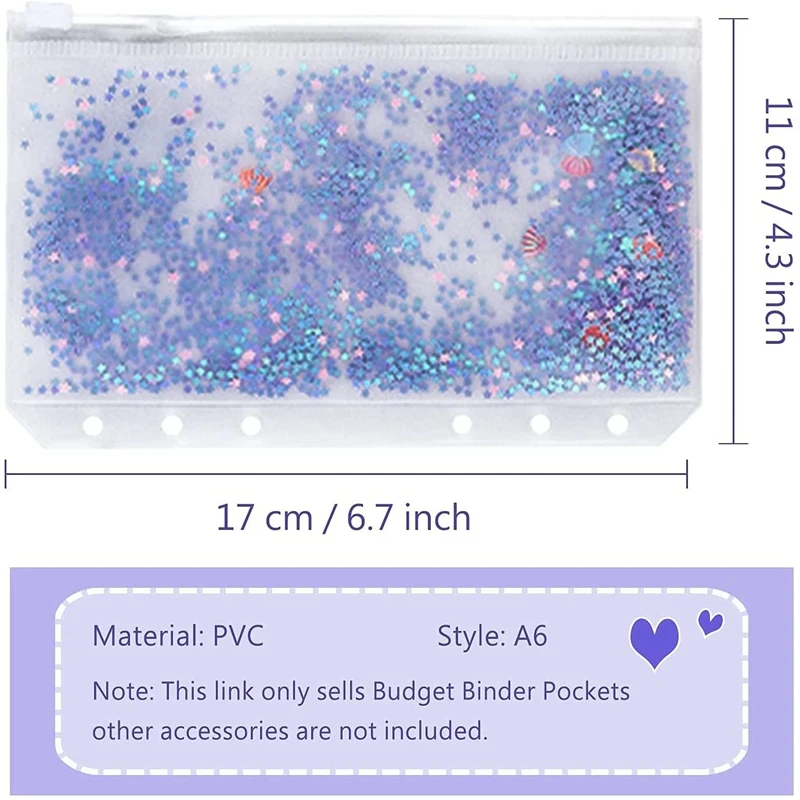 custom Binder Cash Envelopes PVC Budget zipper  Envelopes for 6 Ring Refillable Binder Notebook Planner