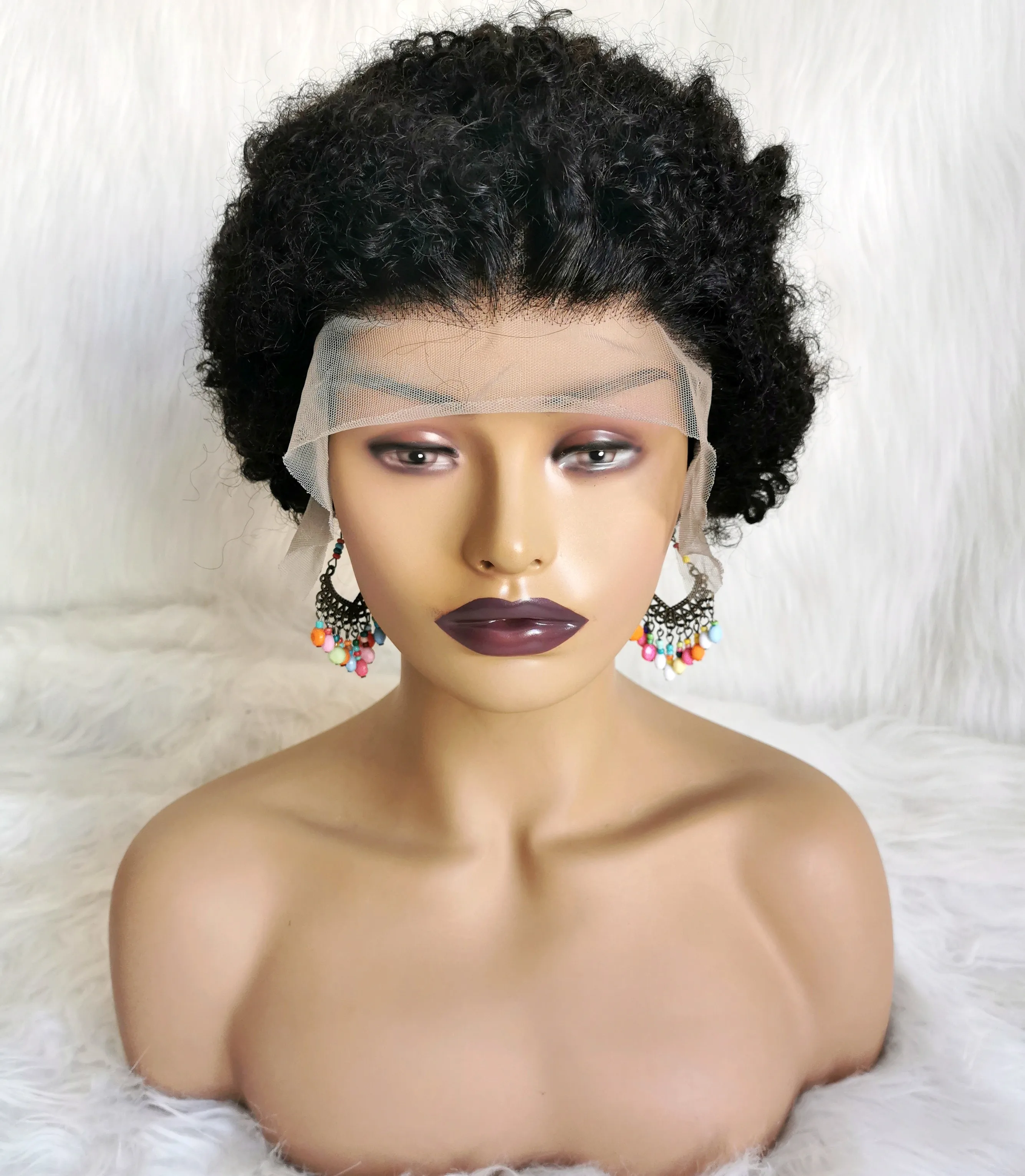 Cheap curly  pixie cut wig human hair virgin remy Brazilian human hair wigs pixie curly short lace front wig