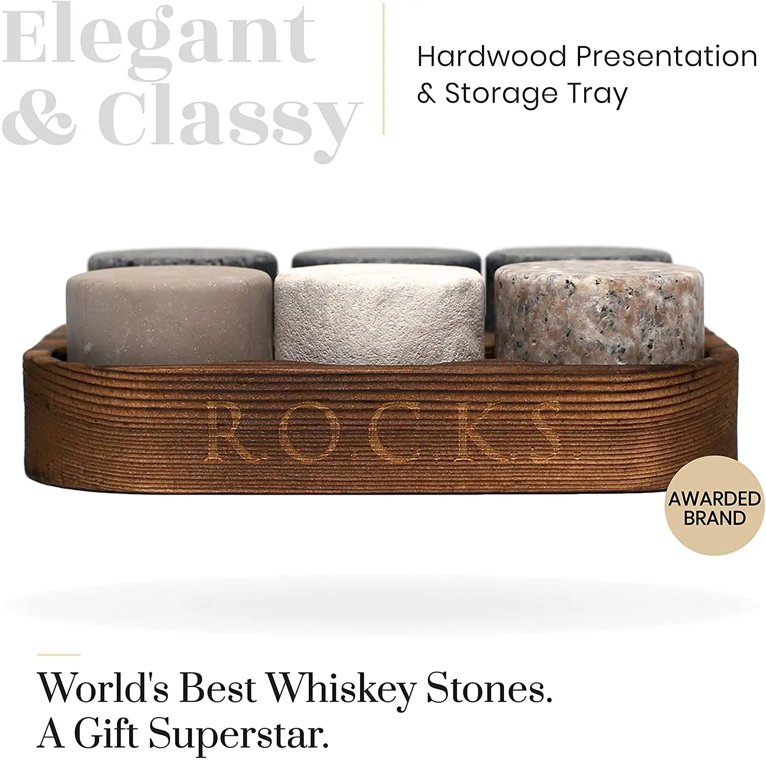 Whiskey Chilling Stones  Set of 6 Handcrafted Premium Wing Shung Round Sipping Rocks Hardwood Presentation