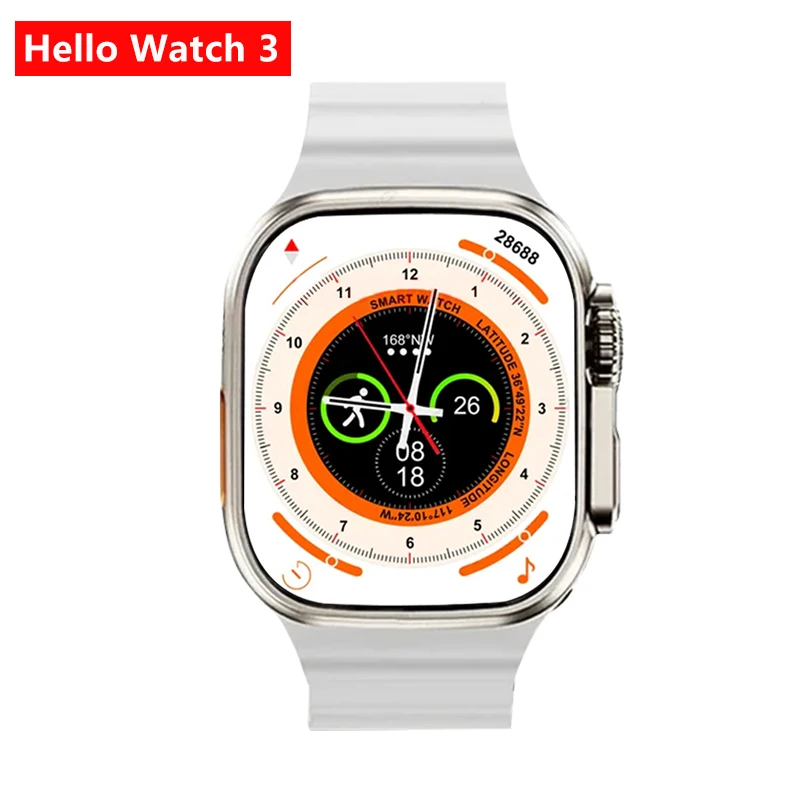 M JUNIU Hello Watch 3 AMOLED Smart Watch Men H11 Upgraded 2.04 Inch Titanium NFC Smartwatch with 4GB ROM for Android IOS