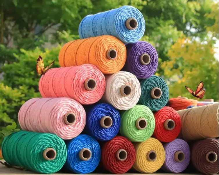 Handmade DIY Decorative Cotton Rope Tapestry Waxed Finish Braided Rope for Bags Colorful Cotton Thaler Bundle Strapping Rope
