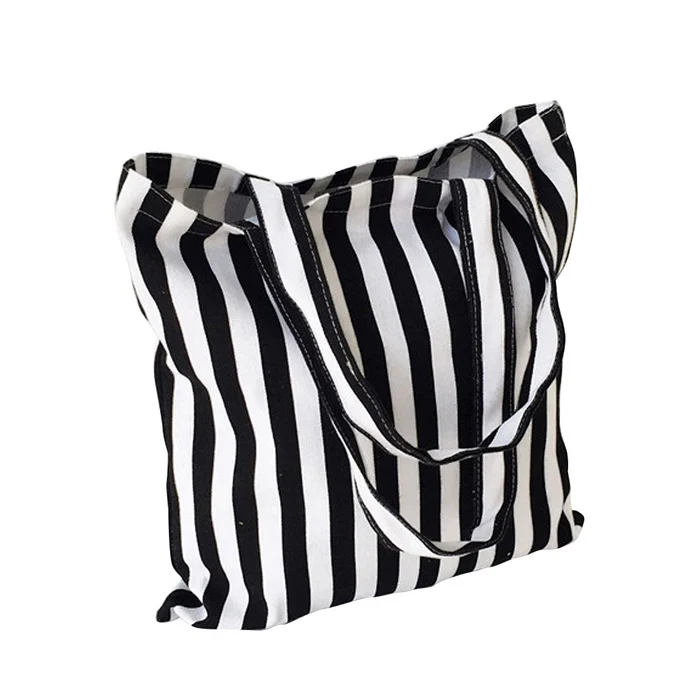 Designer Custom Cheap Handle Canvas Shopping Bag Heavy Duty Cotton Tote Bag Black and White