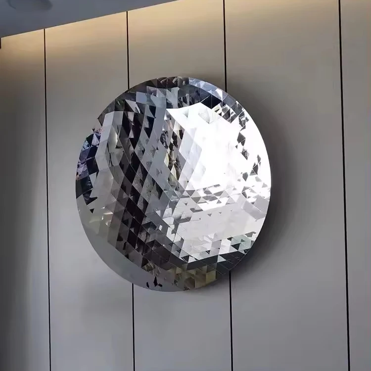 Stainless Steel Concave Mirror Polished Decorative Sculpture Wall Hanging Pixel Large Round Living Furniture