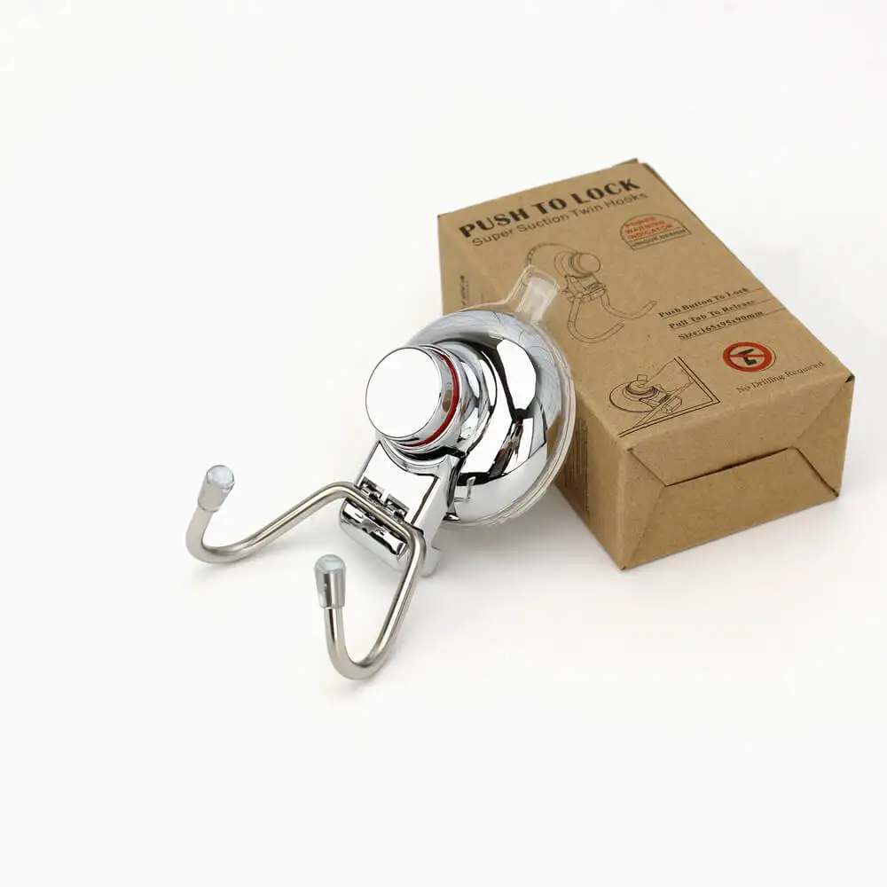 Push to Lock Bathroom No Drilling Twin Hooks with Strong Suction Cup Shower Room Vacuum Suction Towel Hooks
