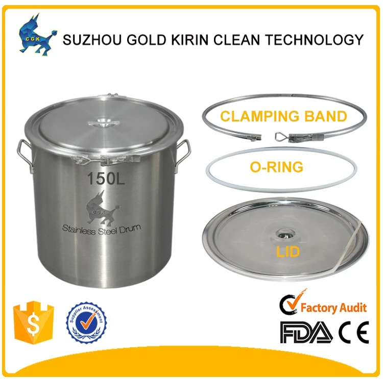 150 liters  Food Grade Stainless Steel Drums Pails Barrels Open Head Drain Cheese Live Oil-Sale