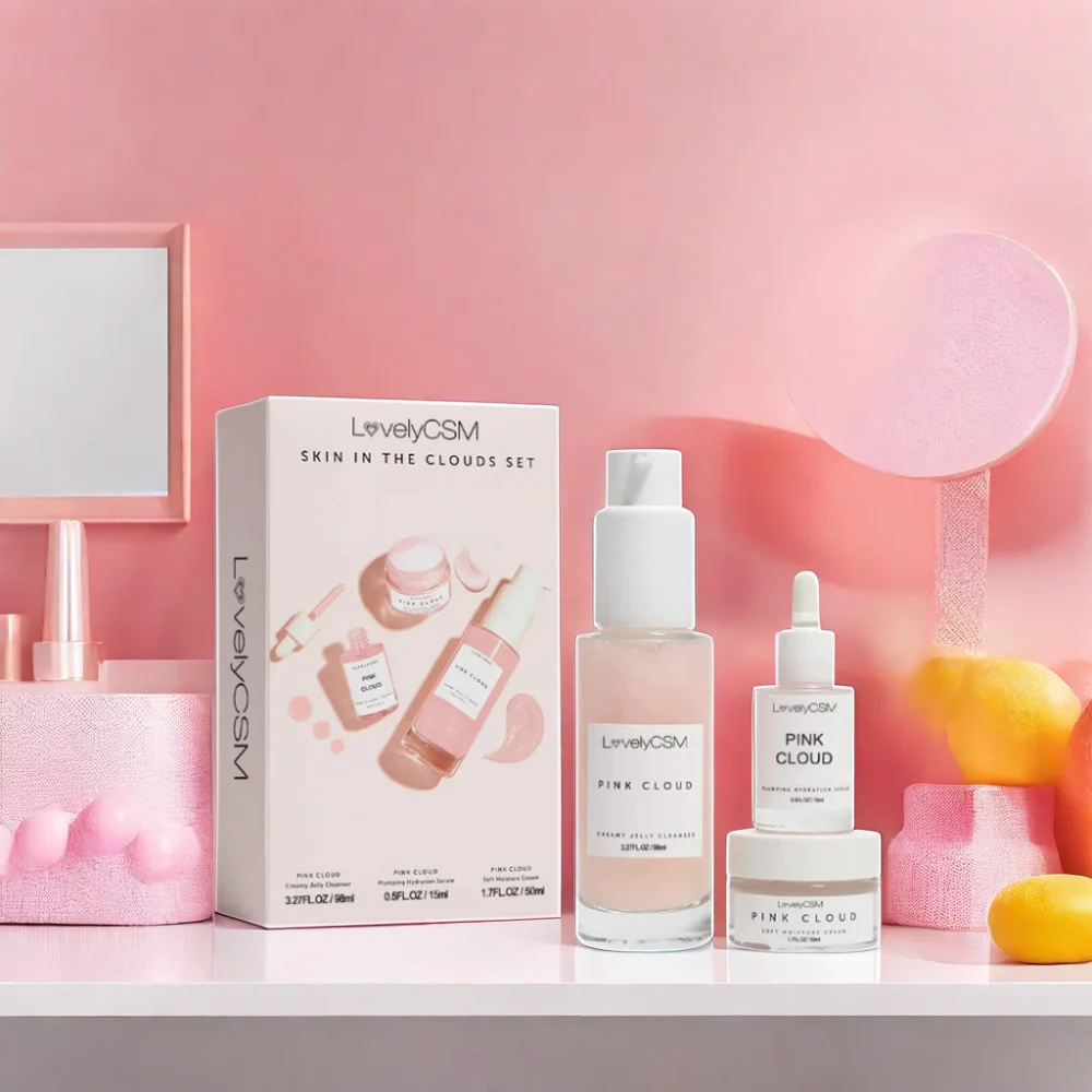 Wholesale Organic Vitamin C Pink Cloud Rejuvenating Face Spa Luxury Anti Acne Whitening Brightening Facial Skin Care Gift Set