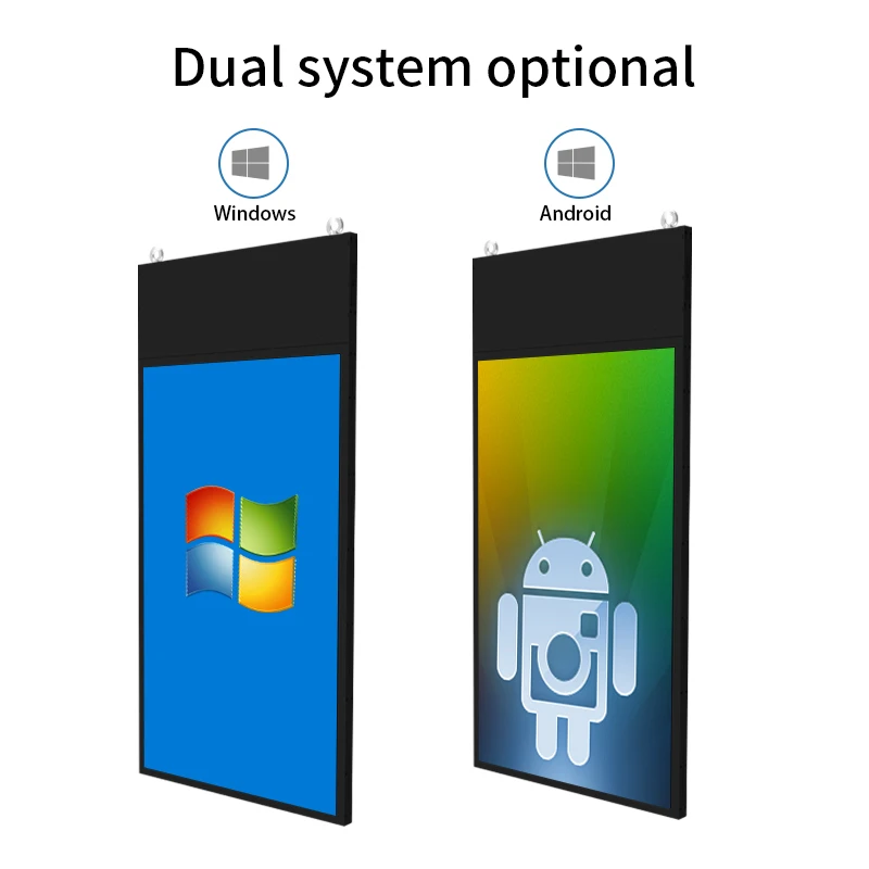 New Design 55 inch Hanging Digital Signage Thin Advertising Video Display Player Double Sided Transparent LCD Screen