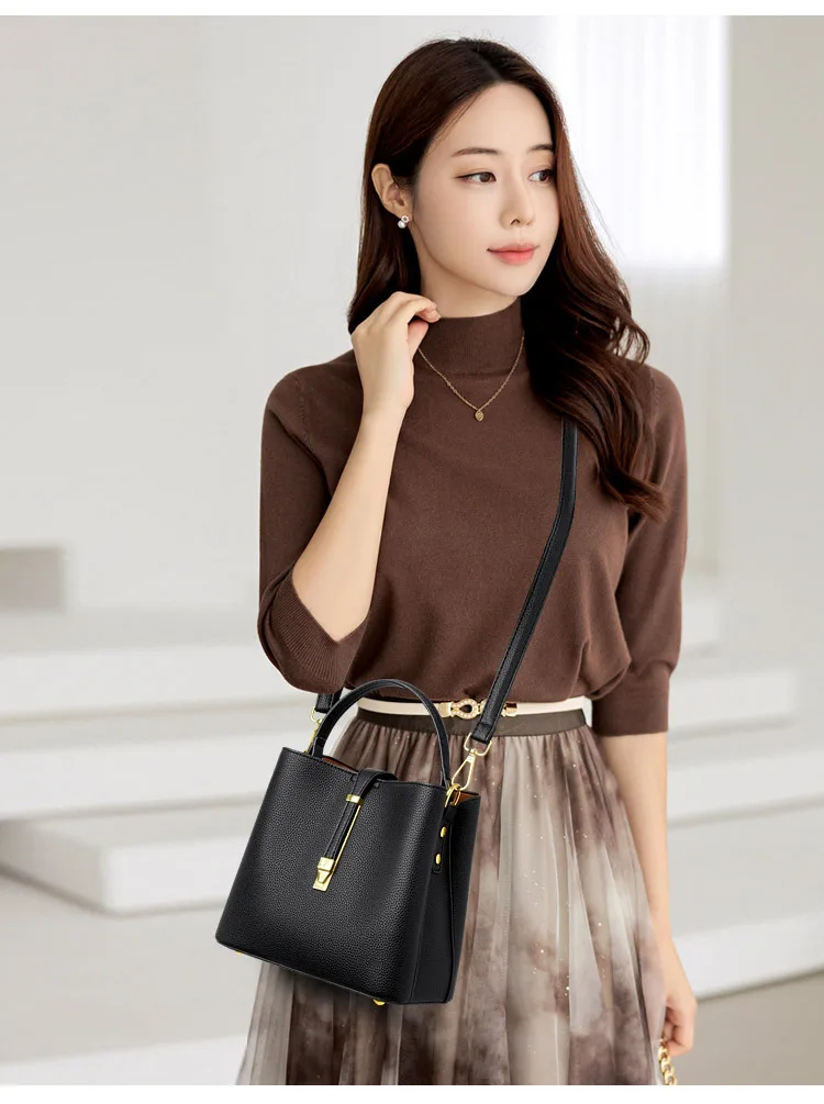 FANXI RTS 2024 Hot Sale Shiny Vegan Pu Leather Women Shoulder Tote Bag Hasp Ladies Handbag Sling Bucket Bags Luxury Hand Bag