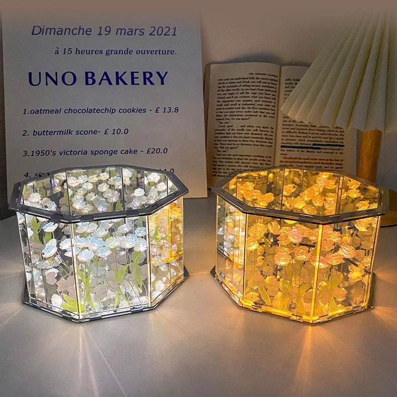 Octagonal Tulip Night Light DIY Tulip Lamp Bouquet Lights up Flowers Christmas Bedroom Decoration Night Light