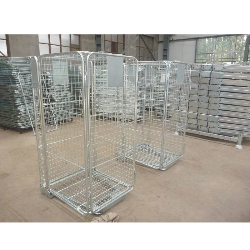 4 side 600kg capacity mesh nestable laundry folding logistics roll trolley container