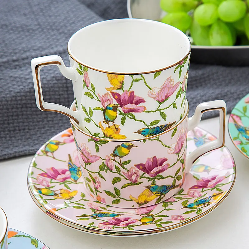 Floral 4 sets Bone China Tea Sets Mismatched Porcelain Afternoon  Easy To Wash Tea Set
