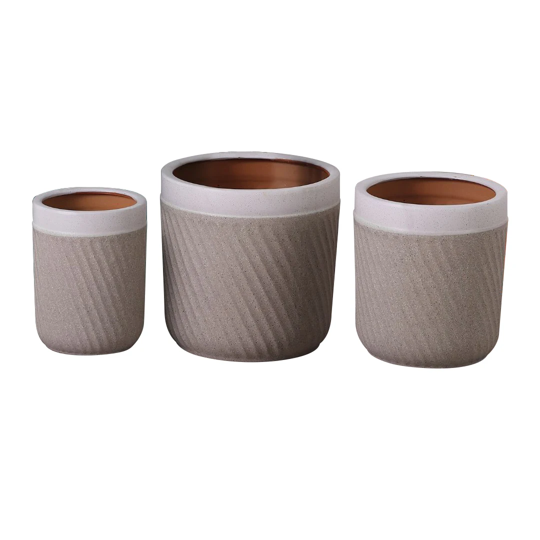 Sets 3 China suppliers concise design indoor outdoor decorative white brown textural flower ceramic flower pots
