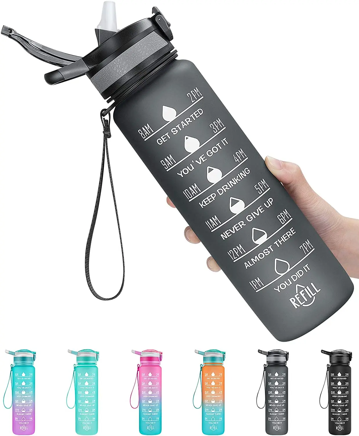 ARMEEGO 32 oz Water Bottle with Time Marker-BPA Free Reusable Large Motivational Fitness Sports Water Bottle Leak Proof bottle b