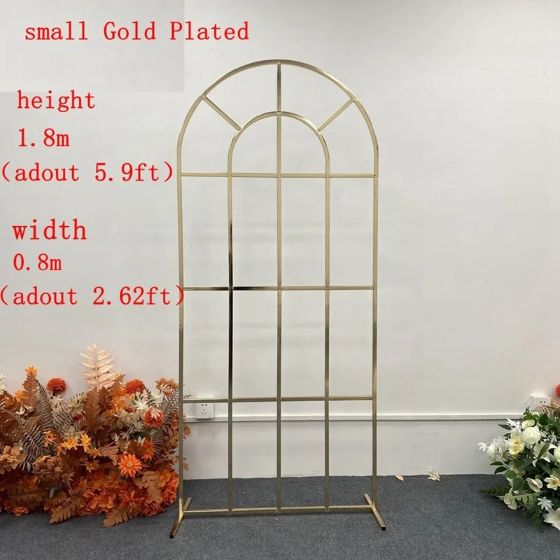 Shiny Gold Wedding Arch Backdrop Flower Stand Steel Stage Screen Ceremony Party Home Decoration Gold plated Metal Props