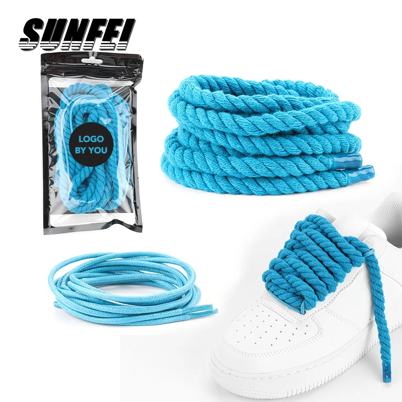sunfei Customized Round Drawstring Thick Cotton Braid Shoelaces Rope Twisted Shoe Laces twisted Cotton Rope shoe laces