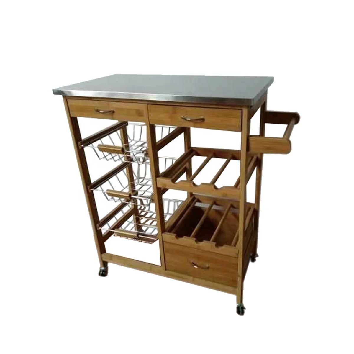 
Natural Color MDF Kitchen Cart with Stainless Steel Top 