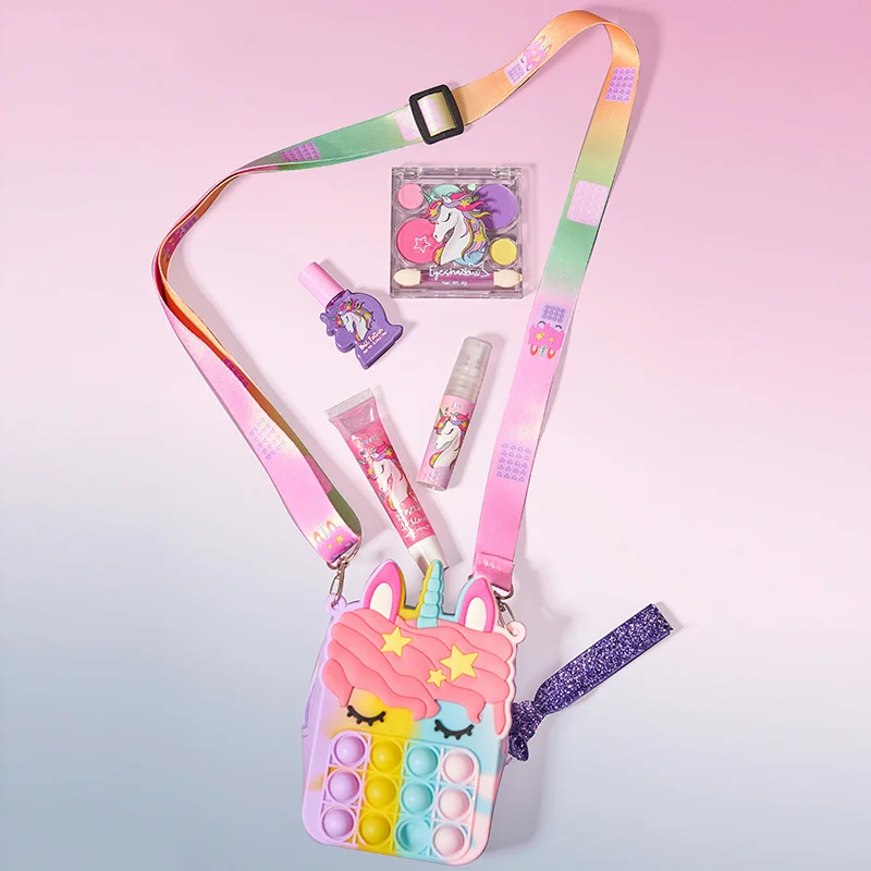 Children Cosmetics Vendor Uni-corn Funny Change Bag Cosmetic Kit Make Toy Girls Makeup Set