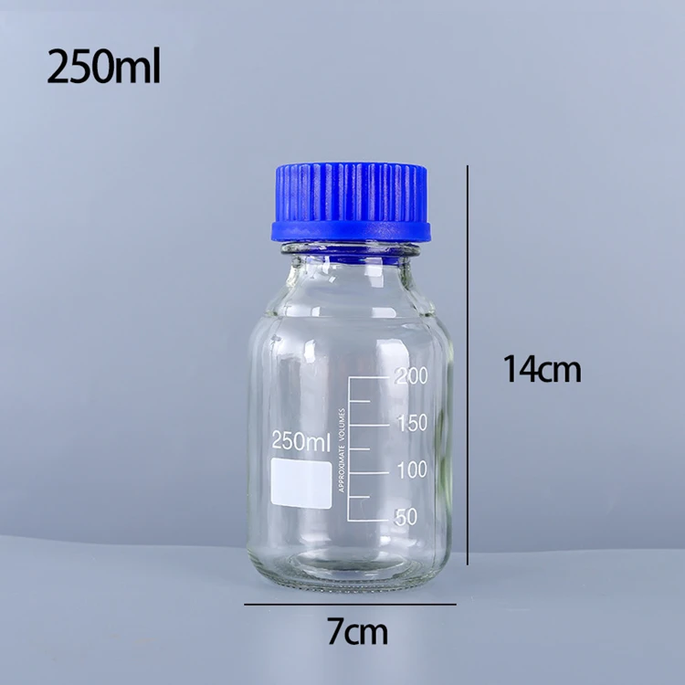 Classic 250ml Round Lab Storage Glass Media Bottle Laboratory Media Storage Glass Bottle With GL45 Screw Lid