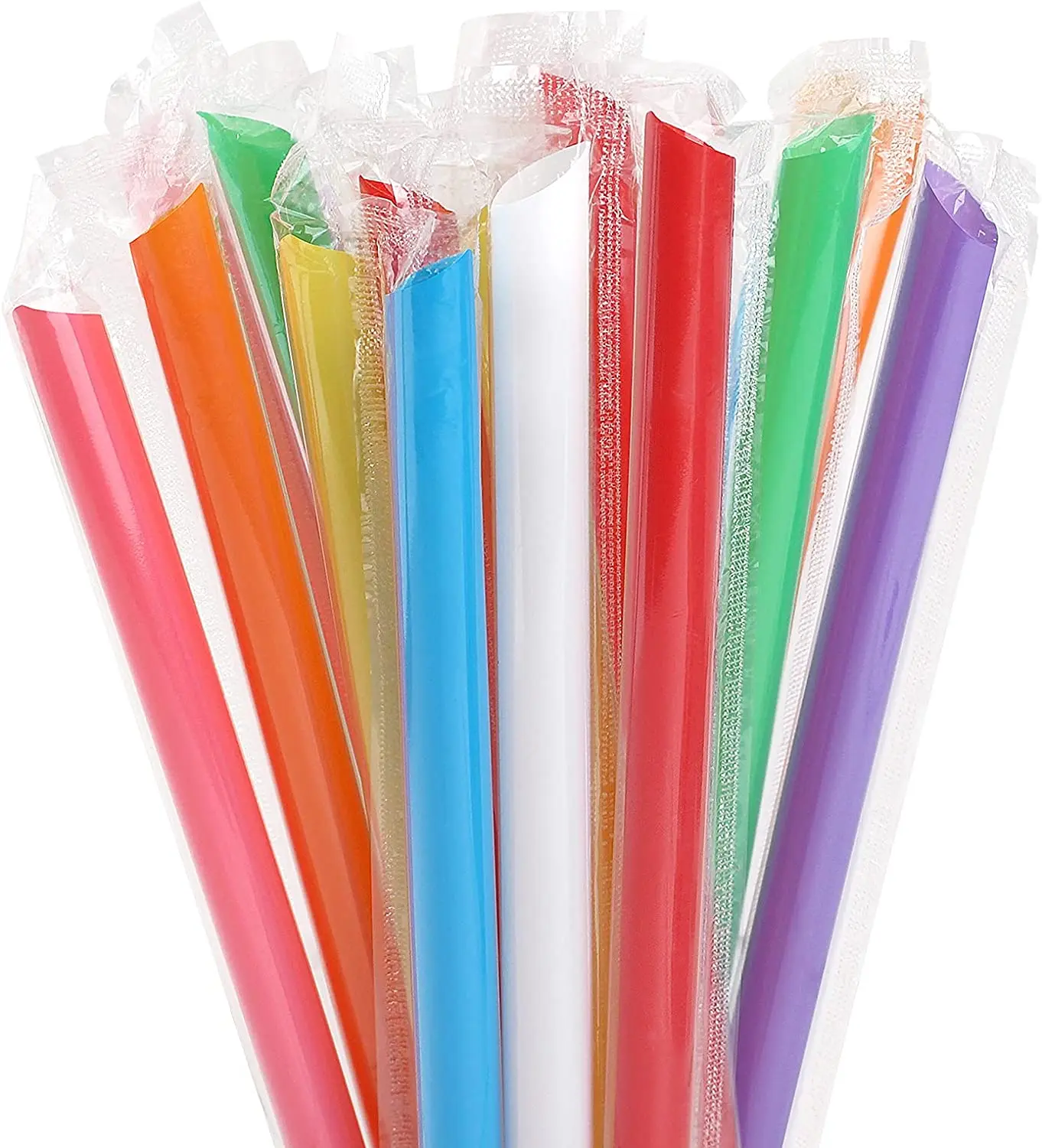Custom Logo Printing 12mm 240mm Disposable Individually Wrapped Hard PP Plastic Boba Bubble Tea Drinking Plastic Straws