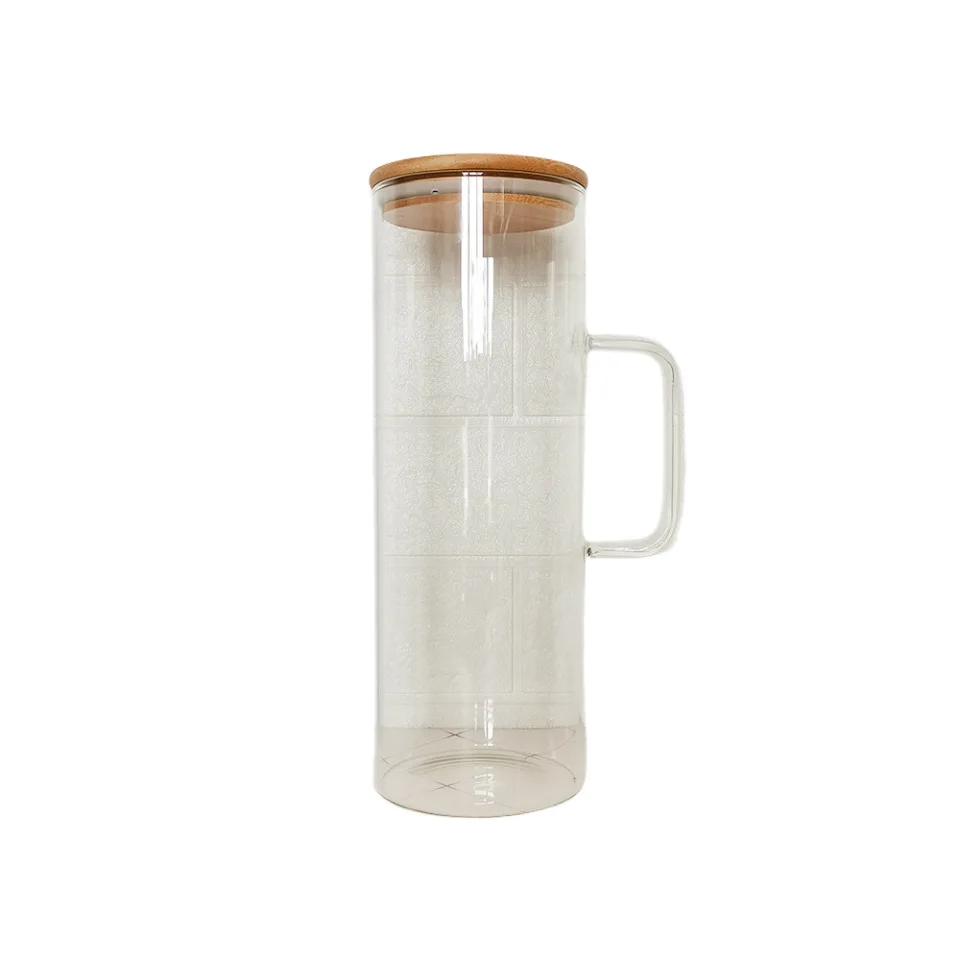 Glass storage tank with handle Spaghetti storage container with bamboo lid sealed transparent glass grain storage box