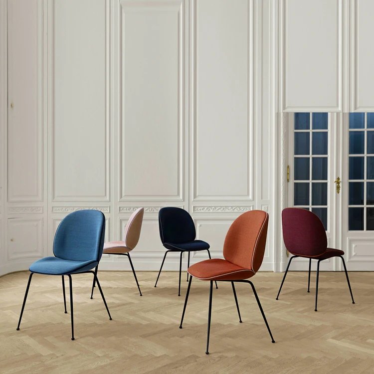 Factory Wholesale cheaper price dining room furniture Fabric velvet dining chair with black metal legs modern