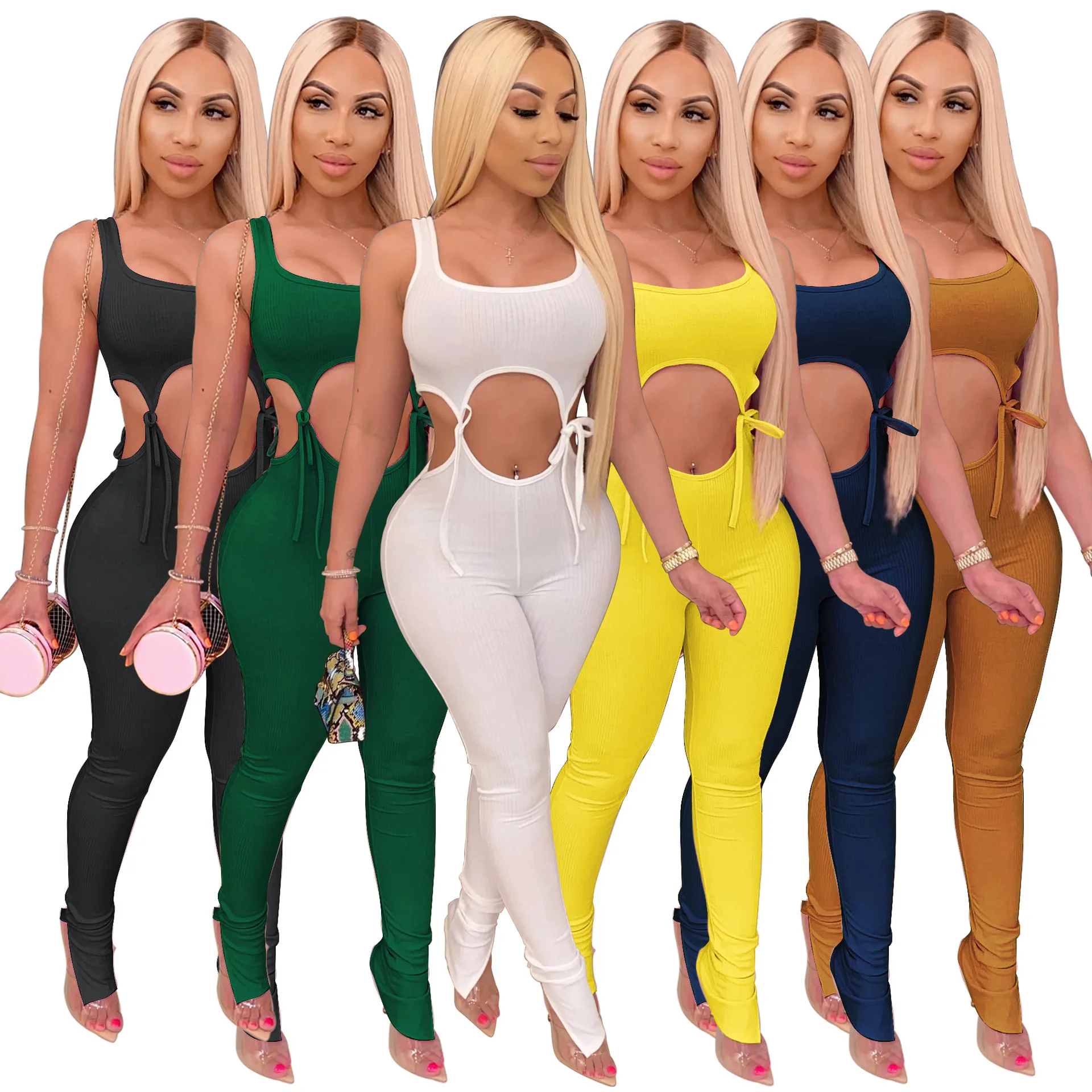 2020 Fashion  women summer outfits two piece set ladies 2 piece sets long trousers & tank top clothes women ladies