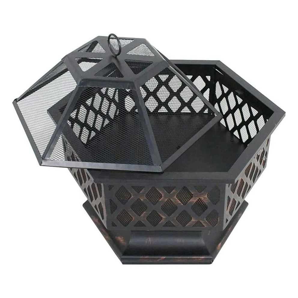 Hex Shape Bronze Wood Burners Fireplace Steel Firepit Bowl