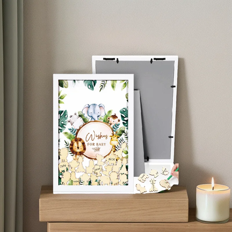 Woodland Footprint Bottle Baby Keepsake Signature Book Picture Frame Wood Frames for Keepsake Display