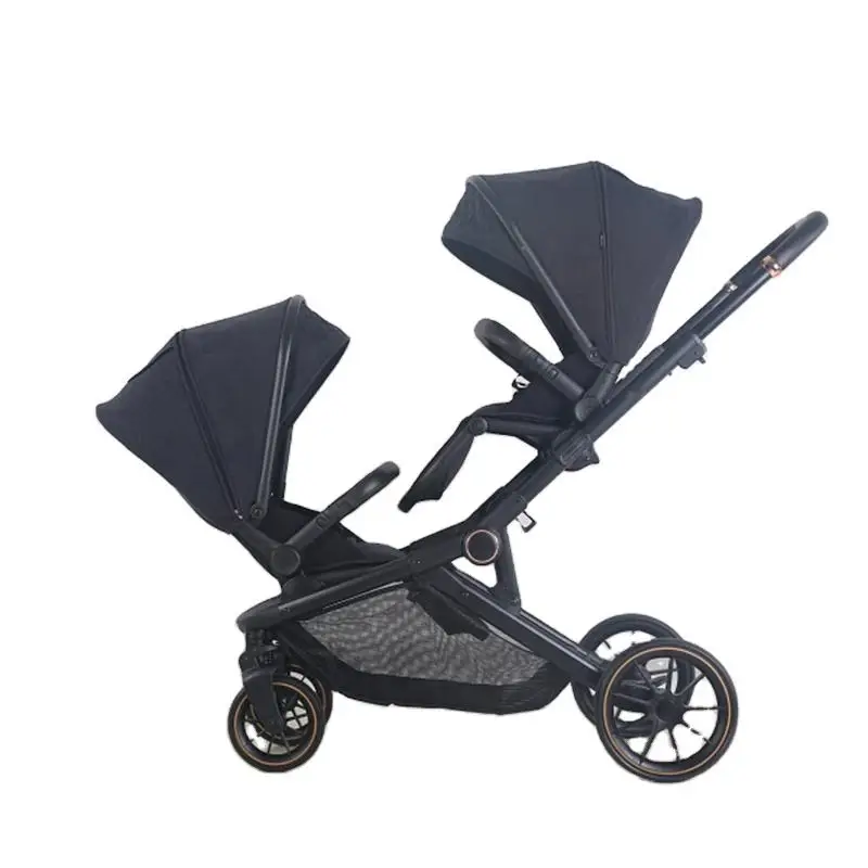 Luxury Foldable Double Baby Pram Twin Baby Stroller with 5-Point Safety Harness
