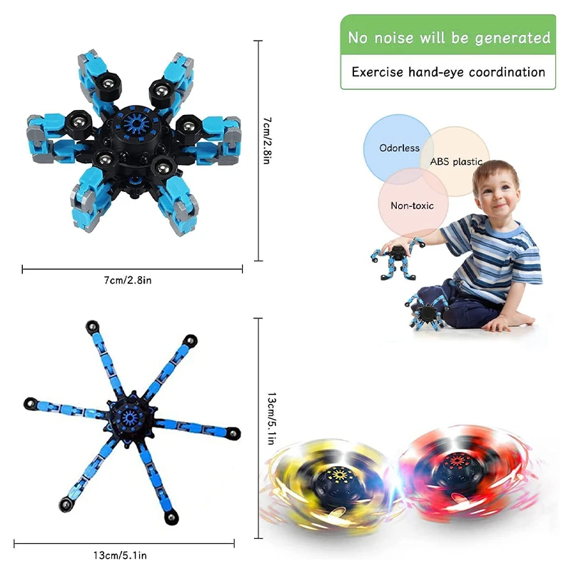 Amazon Top Seller Stress Relief Finger Fingertip Toys with Transformable Chain Mechanical Top Gyro Sensory Fidget Spinner Toy