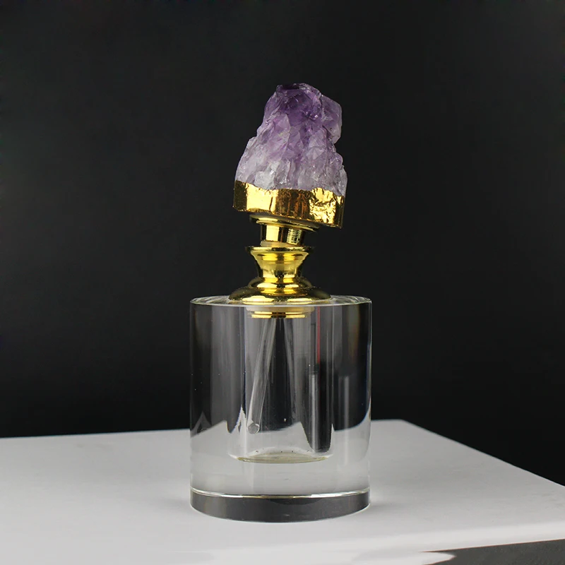 2022 New Design Amethyst Natural Agate Stone Crystal Perfume Oud Oil Bottles Custom