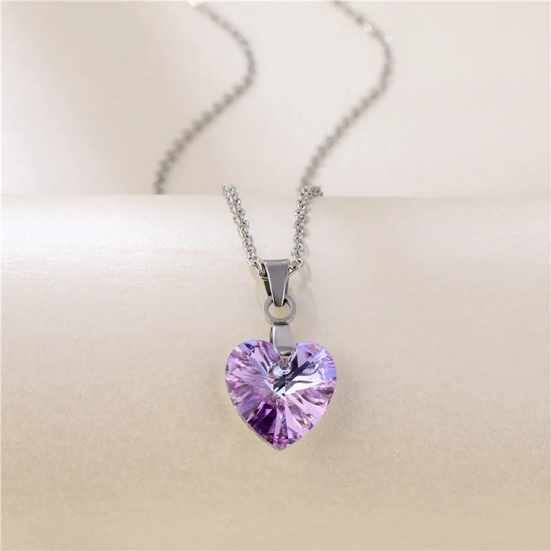 Wholesale Fashion Stainless Steel Love Crystal Heart Of The Ocean Necklace for Women