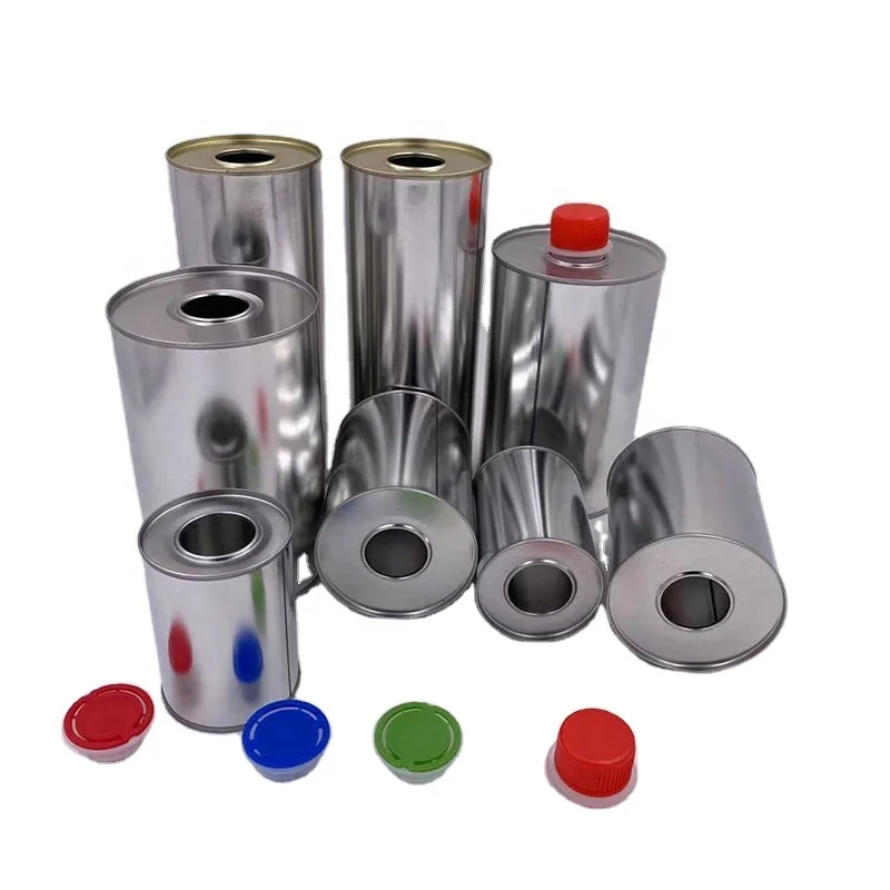 Factory Direct 100ml 200ml 250ml 500ml 800ml 1L round Metal Oil Tin Cans with Plastic Cap