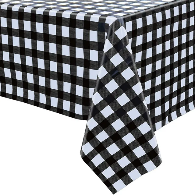 Red and Black Checkered Tablecloth Xmas Plastic Gingham Table Cover Disposable Tablecloth for Camping, Holiday Table