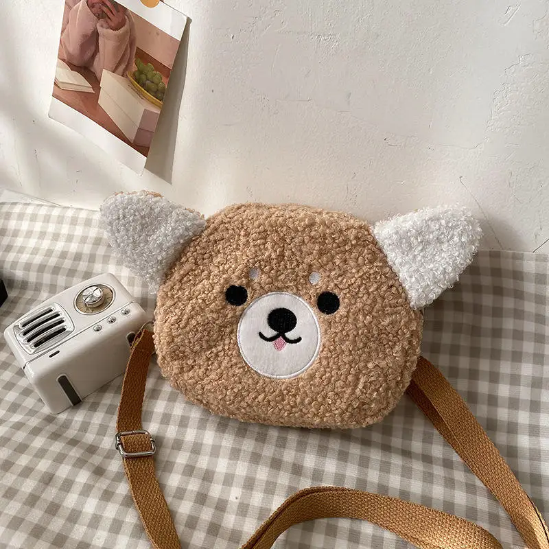 Lamb wool small bag for women autumn and winter new trendy student plush shoulder bag cartoon cute girl crossbody bag