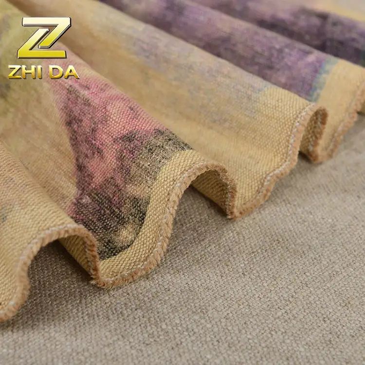55% cotton 45% jute tie dyed cheap curtain wholesale quality jute printing fabric