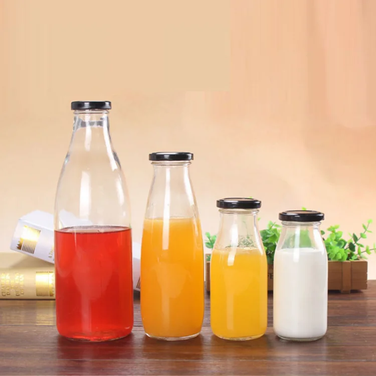Glass Milk Bottle With Black Metal Cap
