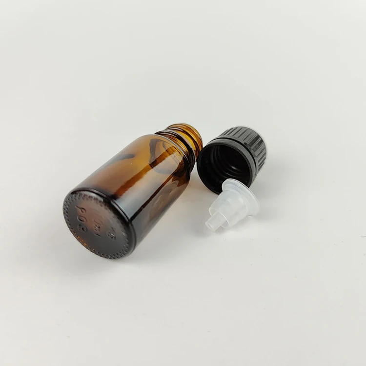 Ready to ship 18mm Tamper evident screw cap 5ml dropper 15ml 10ml essential oil amber glass bottle orifice reducer 10 ml