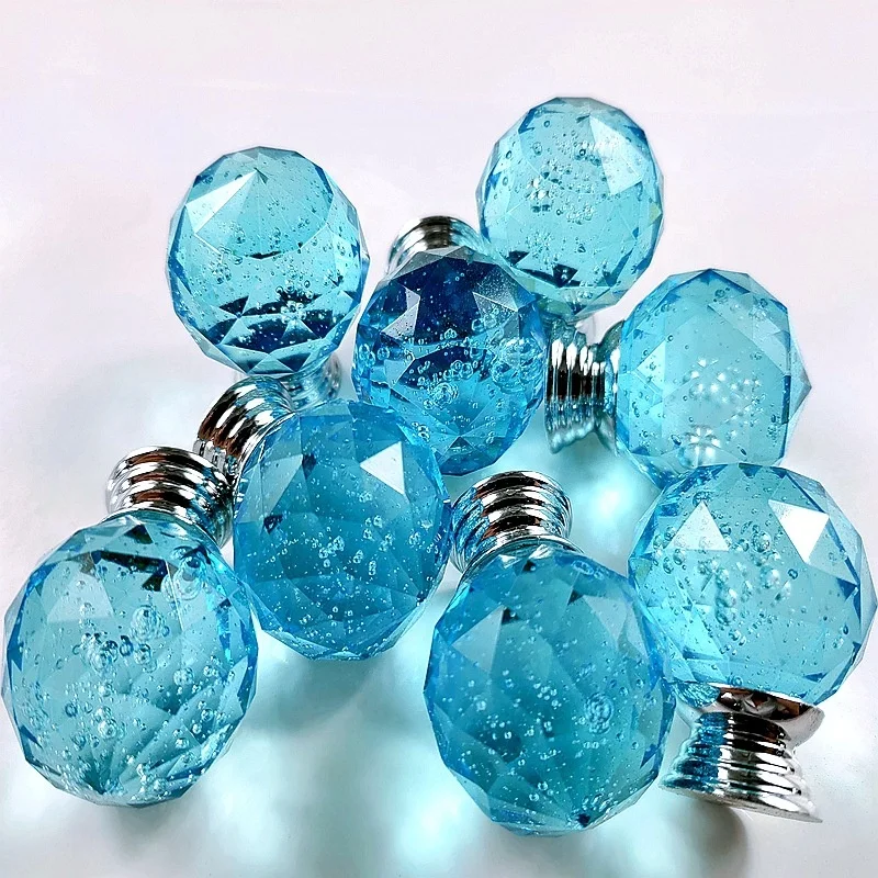 CX711 Decorative Custom Size Sky Blue Crystal Cabinet Door Handle Knob Cheap Glass Bubble Knobs