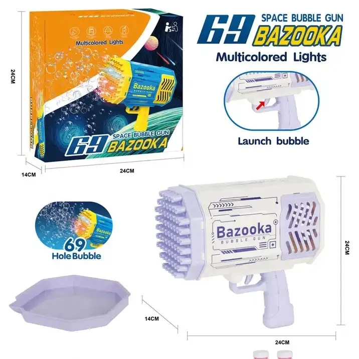 New Electrical 69 Holes Soap Bubble Machine Electric Bazooka Bubble Gun