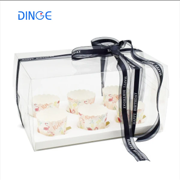 wholesale custom logo 2 4 6 12 holes transparent PET plastic muffin cupcake packaging box with cardboard paper base support