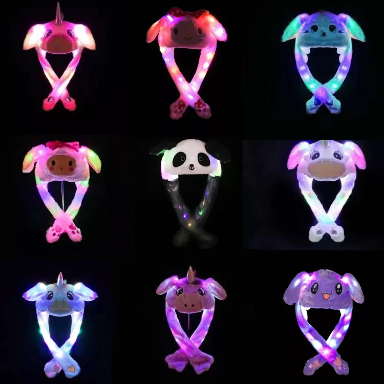 Rabbit Ear Hat Can Move Airbag Cap Stuffed Plush Gift Valentines bunny hat with led light