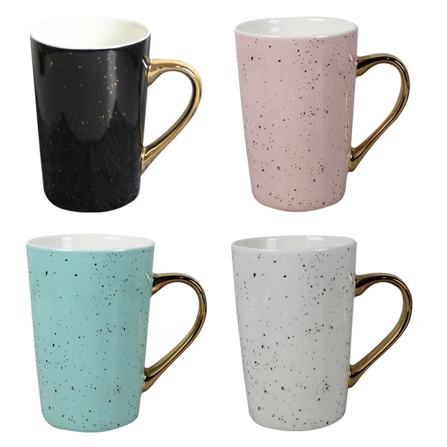 Electroplated Handle Coloured Glaze Ceramic Coffee Mug With Logo Conical cup Supplier Custom Mugs Wholesale Porcelain Cups