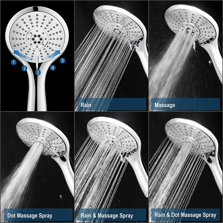 Luxury Shower System 5 Functions Hand Shower with Sliding Bar