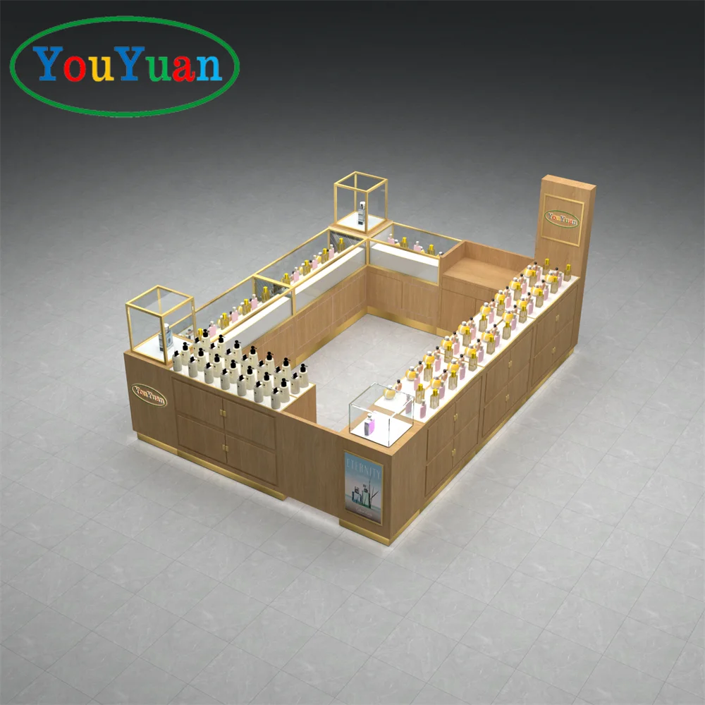 Perfume stand display cabinet skincare with glass doors cosmetic kiosk beauty salon for mall makeup display stand