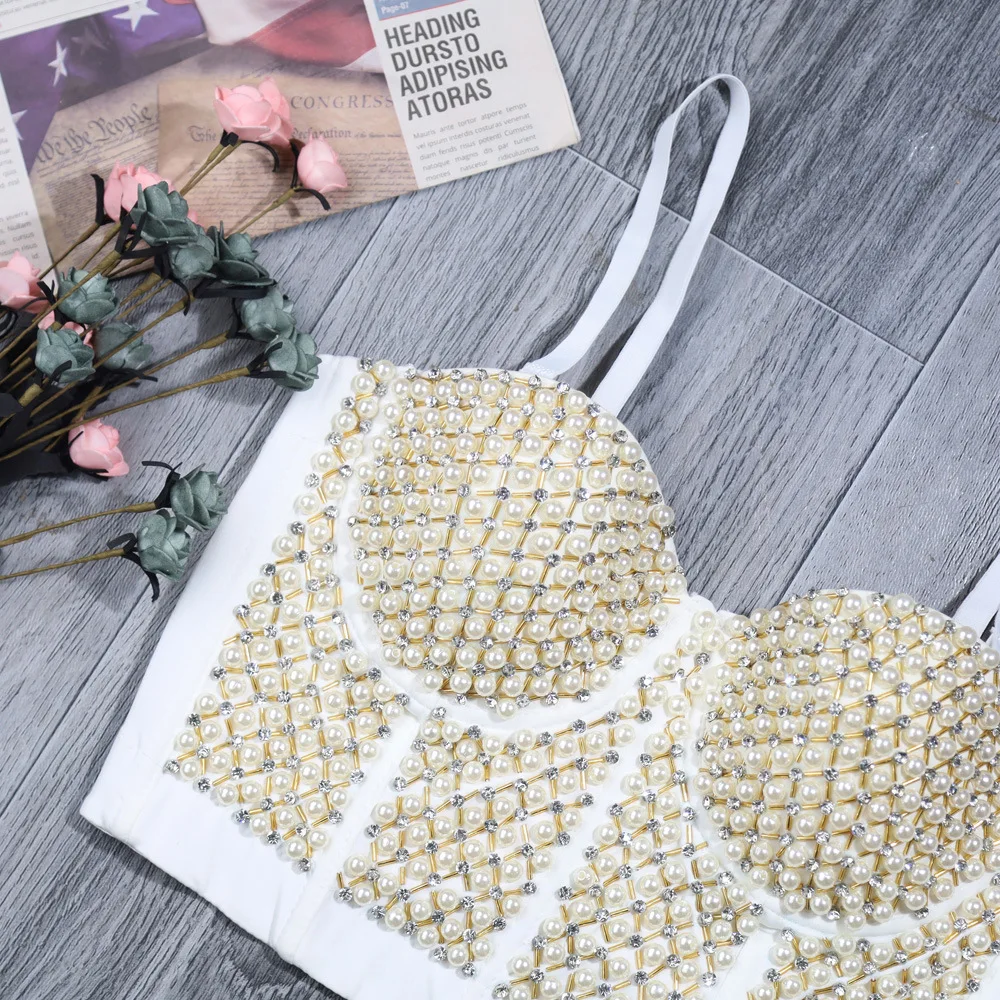 Nightclub party rhinestone-breasted tube top beam-shaped beautiful back corset waist sexy  umbilical camisole