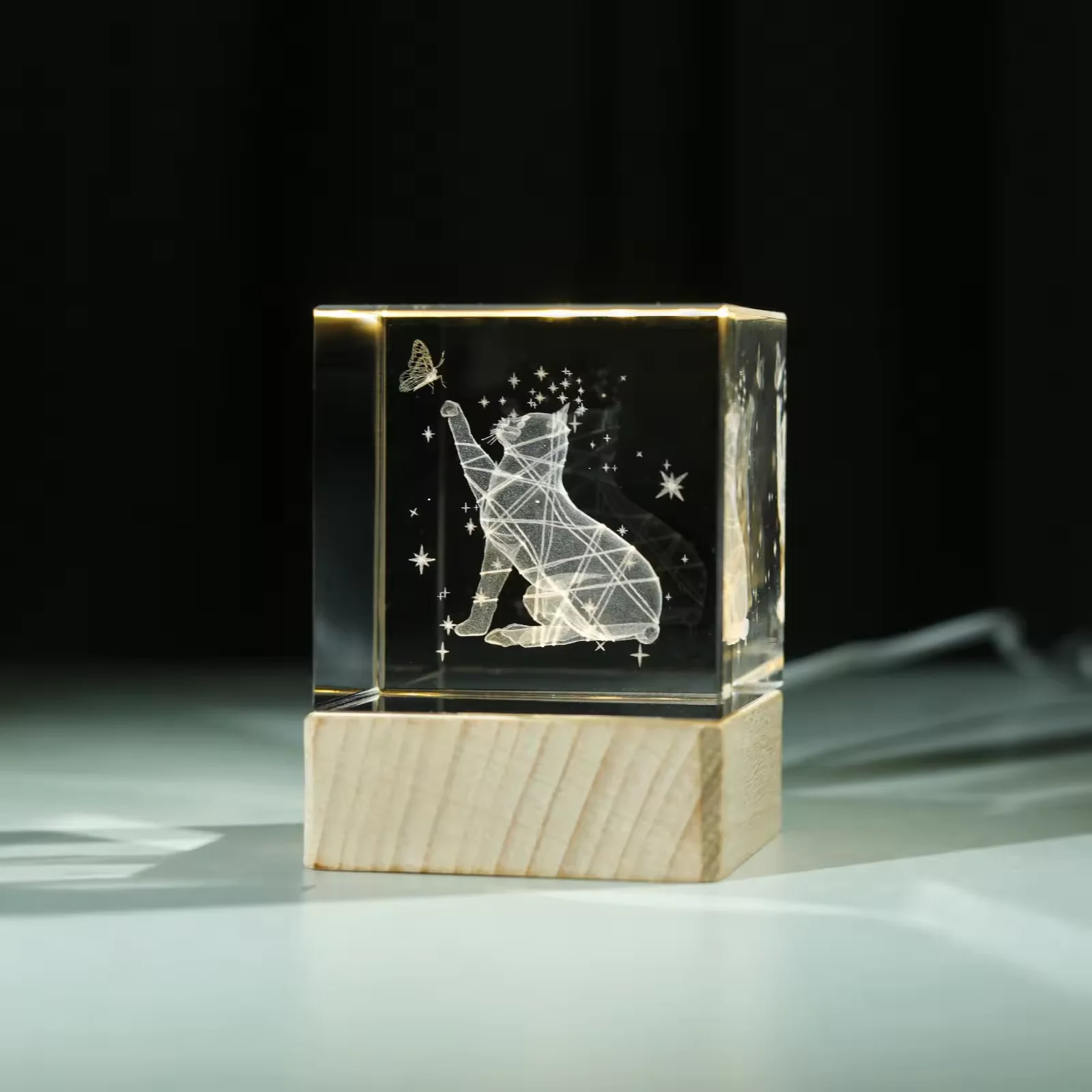 K9 3D Crystal Laser Engraving Transparent Crystal Cube Home Decoration LED Light Multi-coloured Crystal Cube