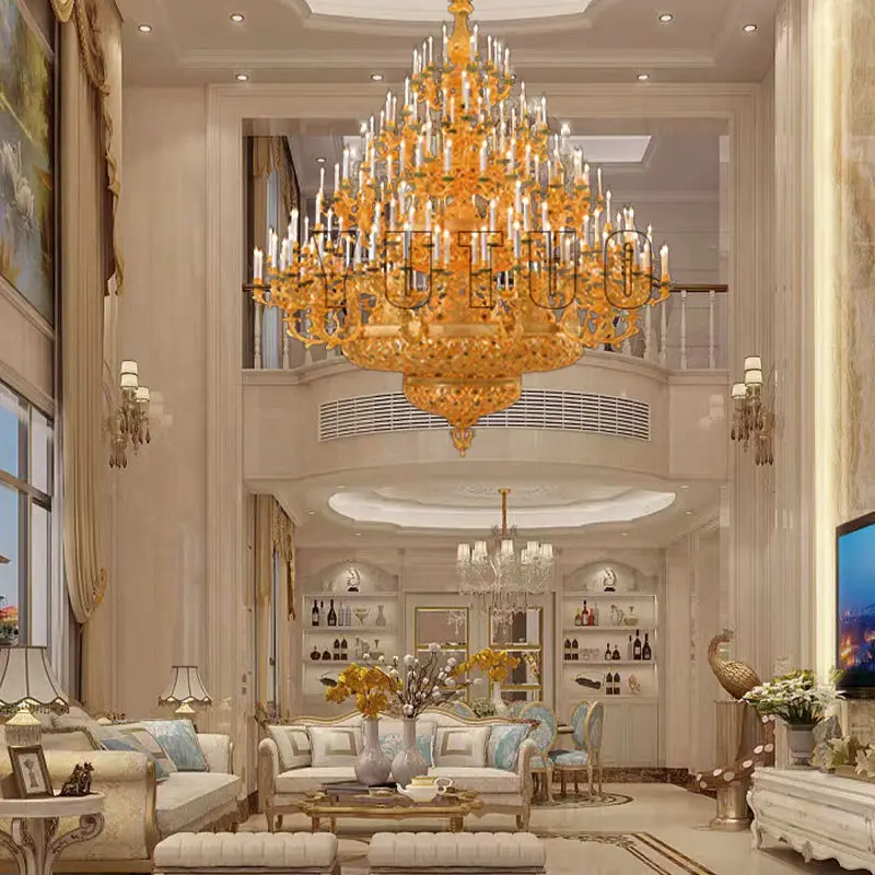 French Classic Style Design Large Vintage Brass Chandelier Royal Palace Lobby Banquet Hall Suspended Luxury Pendant Lights