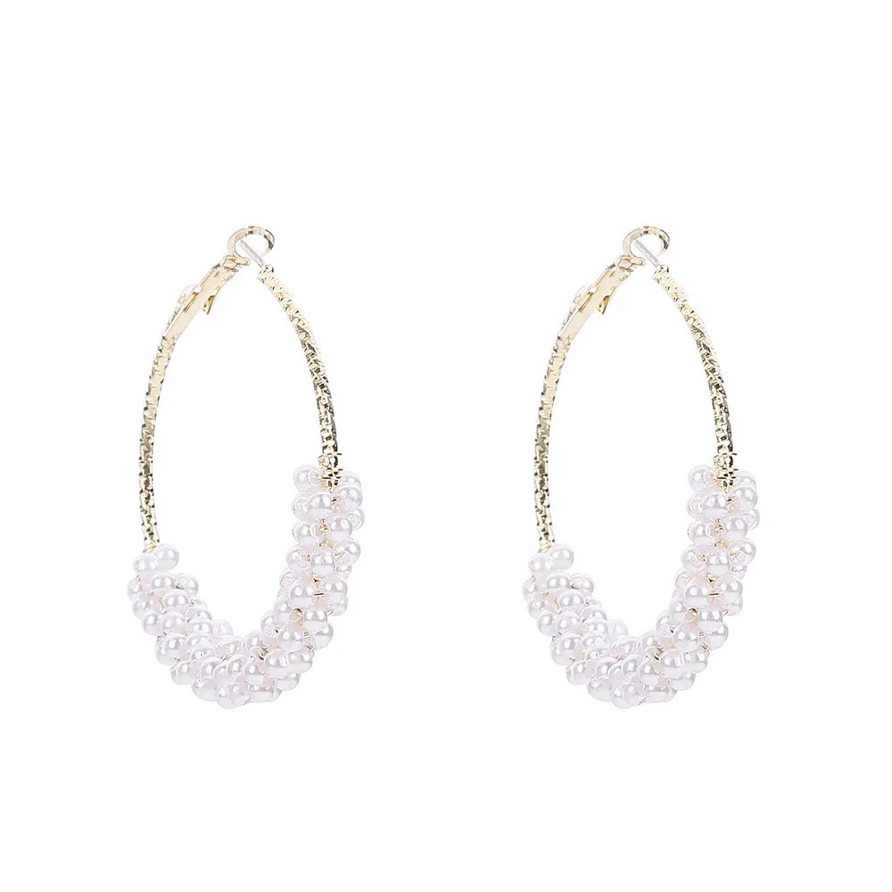 Free shipping Manufacturers direct pearl woven round earrings new large ring earrings silver